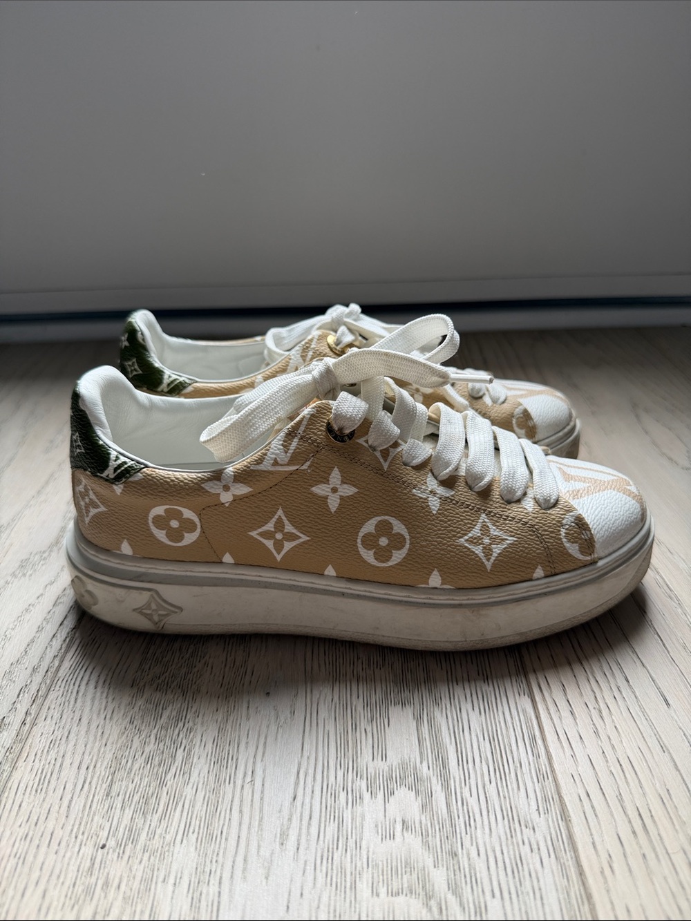 Louis Vuitton Beige & White Monogram Low-Top Sneakers